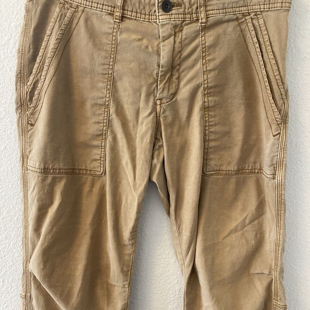 By Anthropologie Pants Size 27 Khaki The Wanderer Cotton Linen Blnd Straight Leg - Picture 3 of 15